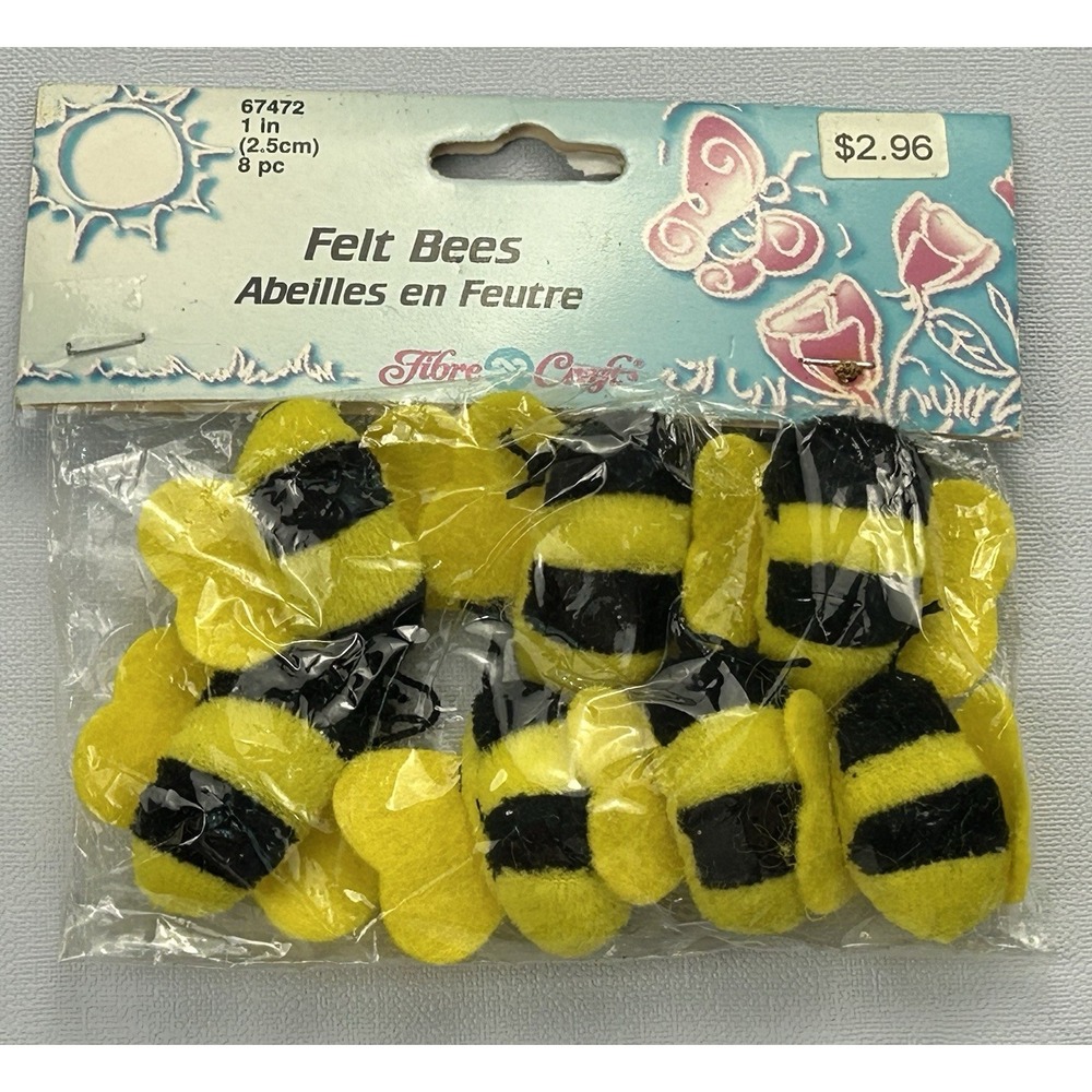 Fibre Craft Felt Bees 1" Craft Embellishments 8pc Open Pack Missing 1